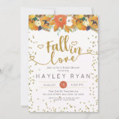 Fall in Love Floral Leaves Pumpkins Bridal shower Invitation (Front)