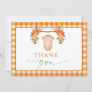 Fall In Love Floral Orange Gingham Baby Thank You  Card