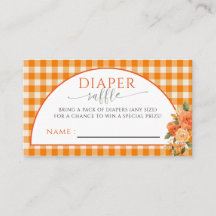 Fall In Love Floral Orange Gingham Diaper Raffle