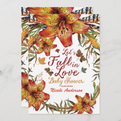FALL IN LOVE  Floral Orange Lilies Baby Shower Invitation