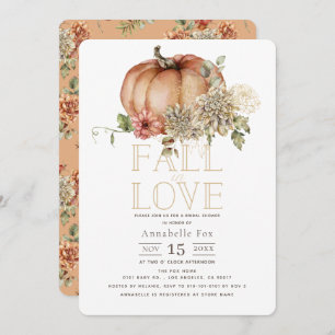 Fall in Love Floral Orange Pumpkin Bridal Shower Invitation