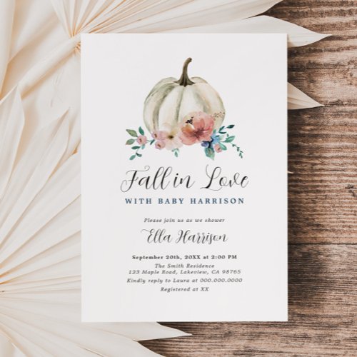 Fall In Love Floral Pumpkin Baby Shower Invitation