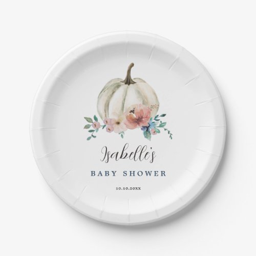 Fall In Love Floral Pumpkin Baby Shower Paper Plates