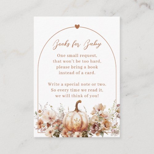 Fall in love Floral Pumpkin Books Baby Shower Enclosure Card