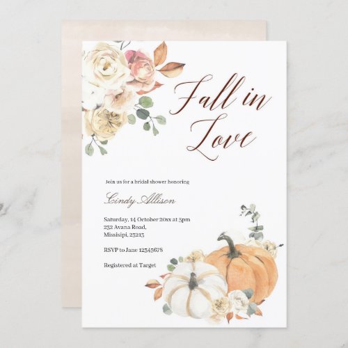 Fall in love floral pumpkin bridal shower invitati invitation