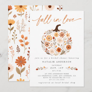 Fall in Love Floral Pumpkin Bridal Shower Invitation