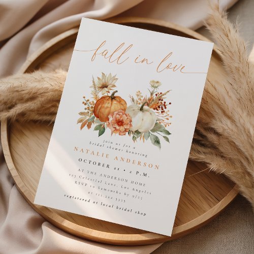 Fall in Love Floral Pumpkin Bridal Shower Invitation