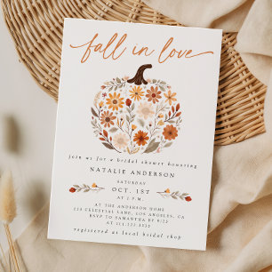 Fall in Love Floral Pumpkin Bridal Shower Invitation