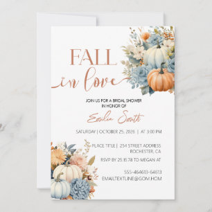 Fall in love floral pumpkin bridal shower  invitation