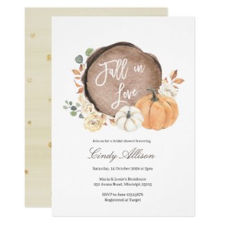 Fall in love floral pumpkin bridal shower invitation