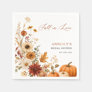 Fall in Love Floral Pumpkin Bridal Shower Napkins