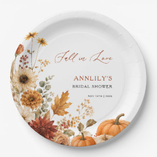 Fall in Love Floral Pumpkin Bridal Shower Paper Plates