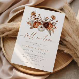 Fall in Love Floral Pumpkin Couple's Shower Invitation