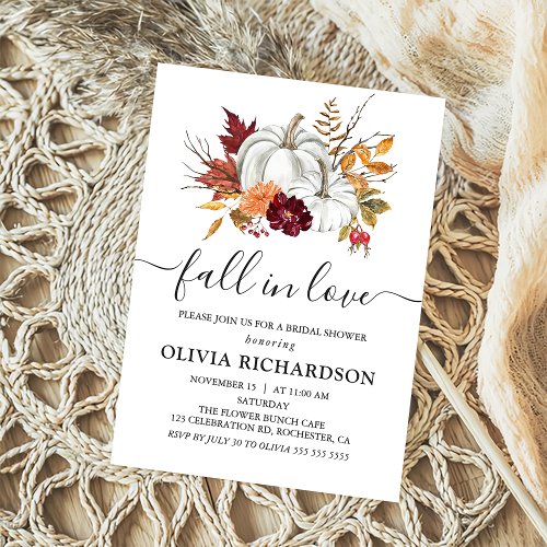 Fall in Love Floral Pumpkin Fall Bridal Shower Invitation