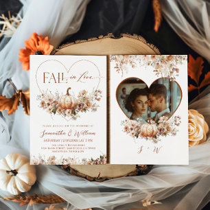 Fall in love Floral Pumpkin Hear Photo Wedding Invitation