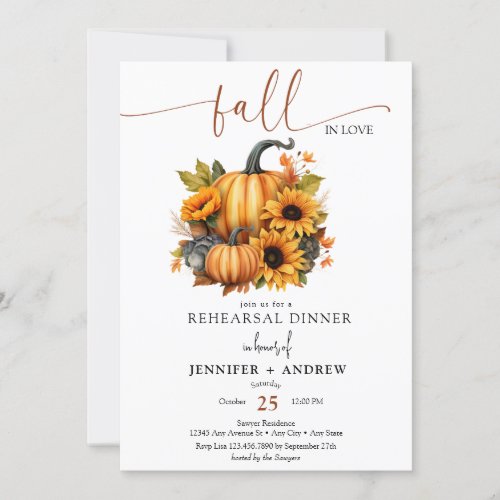  Fall in Love  Floral Pumpkin  Rehearsal Dinner Invitation