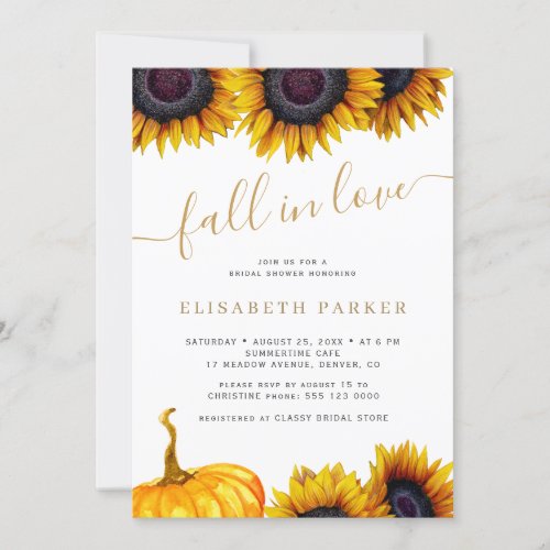 Fall in Love floral pumpkin rustic bridal shower Invitation
