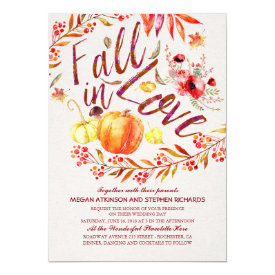 Fall in Love Floral Pumpkin Rustic Country Wedding Card