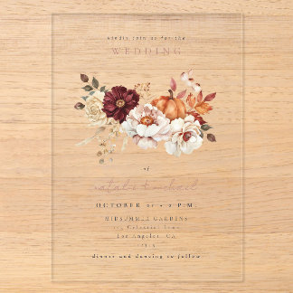 Fall in Love Floral Pumpkin Wedding Acrylic Invitations