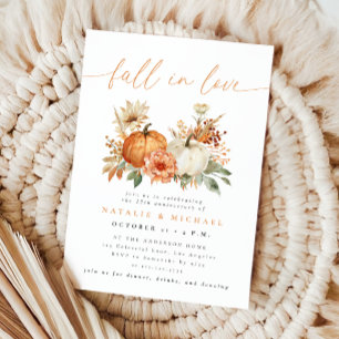 Fall in Love Floral Pumpkin Wedding Anniversary Invitation