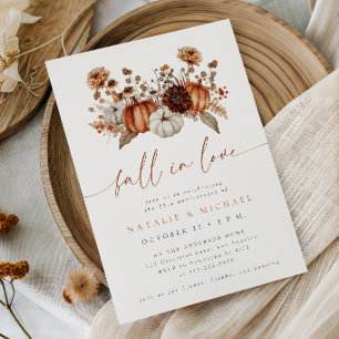 Fall in Love Floral Pumpkin Wedding Anniversary Invitation