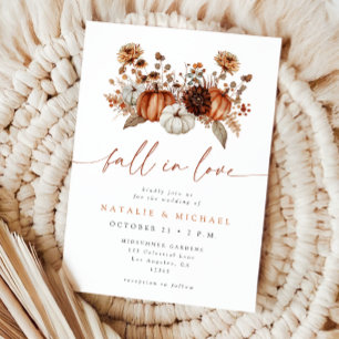 Fall in Love Floral Pumpkin Wedding Invitation
