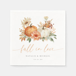 Fall in Love Floral Pumpkin Wedding Napkins