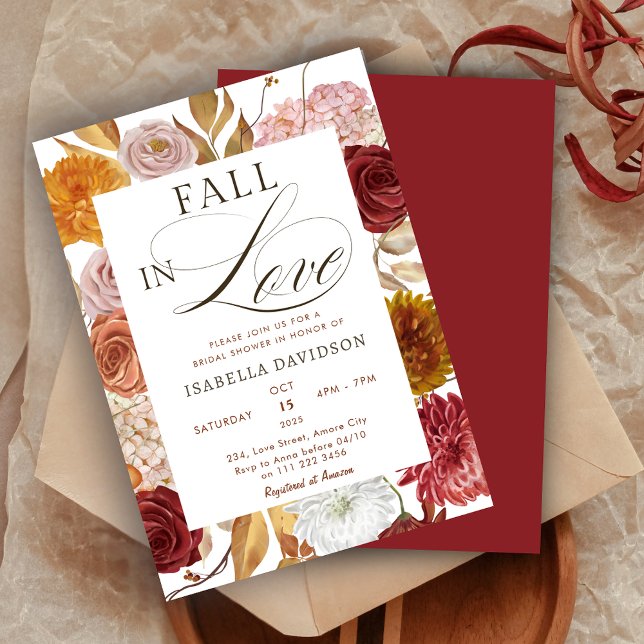 Fall in Love Floral Rust Autumn Bridal Shower Invitation (Fall in Love Floral Rust Autumn Bridal Shower Invitation)