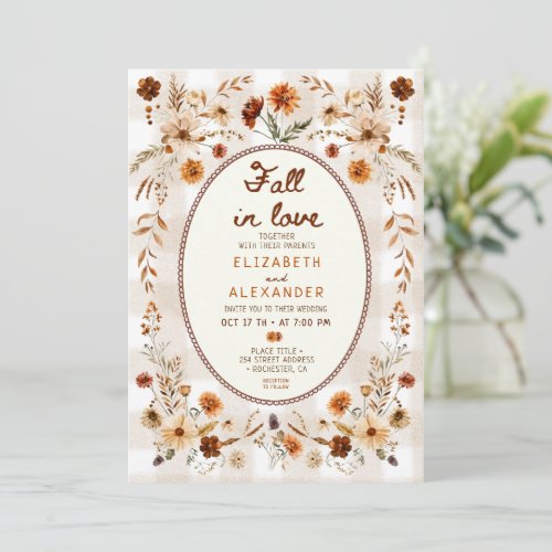 Fall in love floral rustic boho wedding invitation