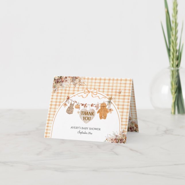 Fall in Love Floral Rustic Bow Baby Shower  Thank You Card (Front)