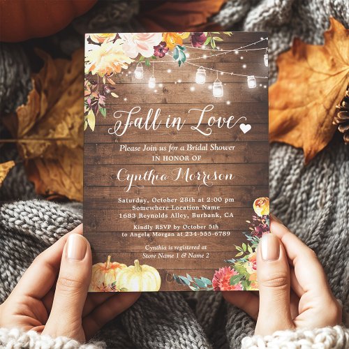 Fall in Love Floral String Lights Bridal Shower Invitation