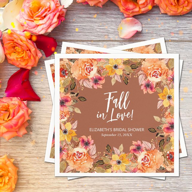 Fall in Love Floral Terracotta Bridal Shower Napkins (Fall in Love Floral Terracotta Wedding Bridal Shower Napkins)