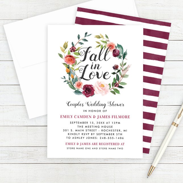 Fall in Love Floral Wedding Couples Shower Invitation (Creator Uploaded)