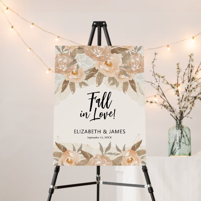 Fall in Love Floral Wedding Welcome Foam Board (In Situ (Stand))