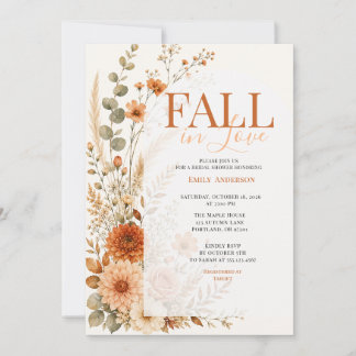 Fall in Love Flower Autumn Orange Bridal Shower Invitation