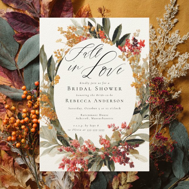 Fall in Love Flower Wreath Wedding Bridal Shower Invitation (Creator Uploaded)