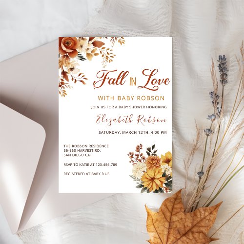 Fall in Love Flowers Baby Shower Invitation