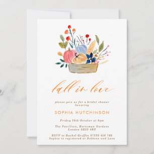 Fall in Love Flowers & Pumpkins Bridal Shower Invitation