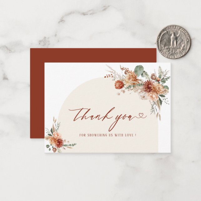 Fall in love flowers watercolor bridal shower note card (Front/Back In Situ)