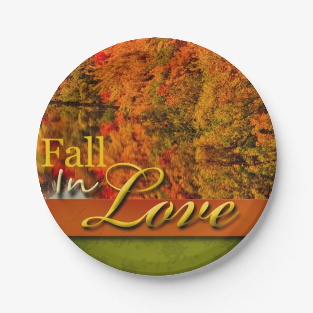 Fall In Love Foliage Photo Autumn Wedding Scenic Paper Plates (Front)