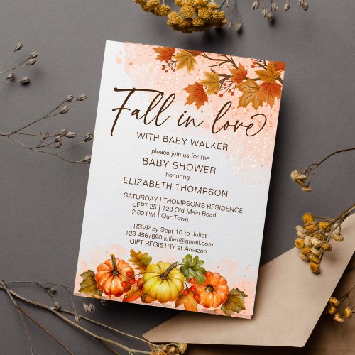 Fall in love foliage pumpkin baby shower template