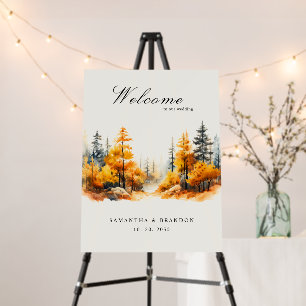 Fall in love Forest autumn wedding welcome sign