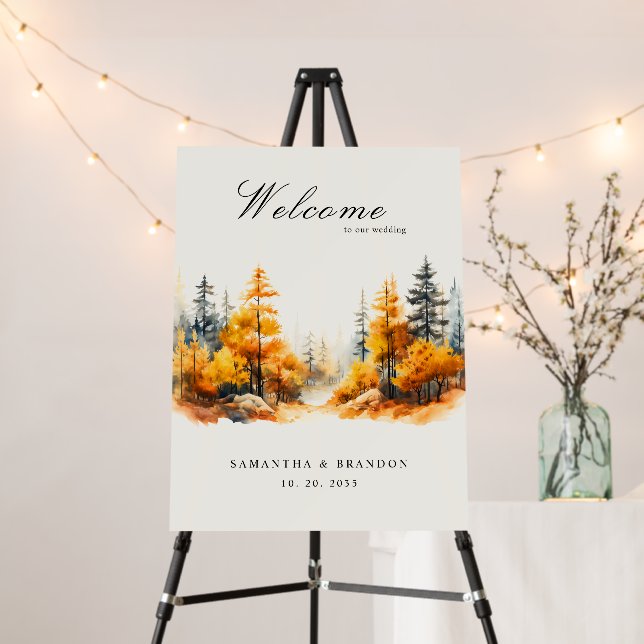 Fall in love Forest autumn wedding welcome sign (In Situ (Stand))