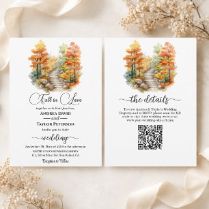 Fall in Love Forest in Fall All in One Wedding Invitation
