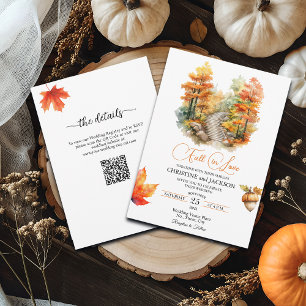 Fall in Love Forest in the Fall QR Code Wedding Invitation
