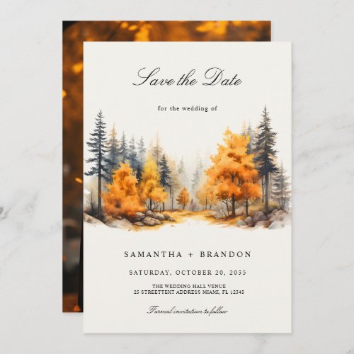 Fall in love Forest Photo Save The Date