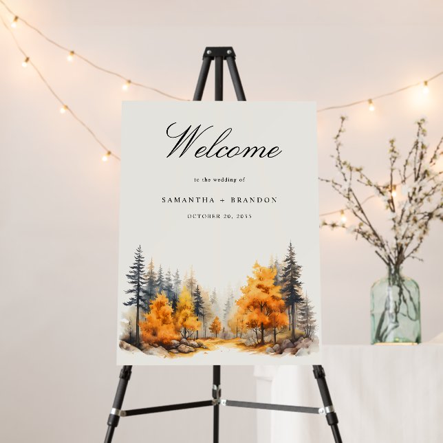 Fall in love Forest wedding welcome sign (In Situ (Stand))