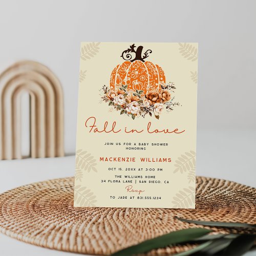 Fall In Love Fumpkin Autumn Floral Baby Shower Invitation