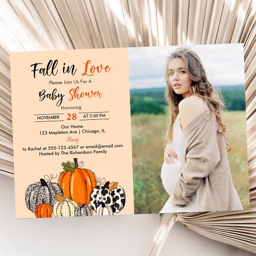 Fall In Love Fumpkin Baby Shower Photo Invitation