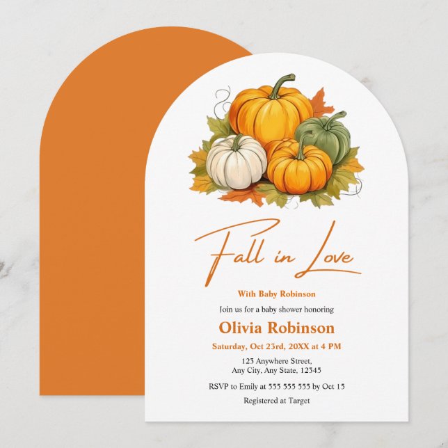 Fall in Love Gender Neutral Pumpkin Baby Shower  Invitation (Front/Back)